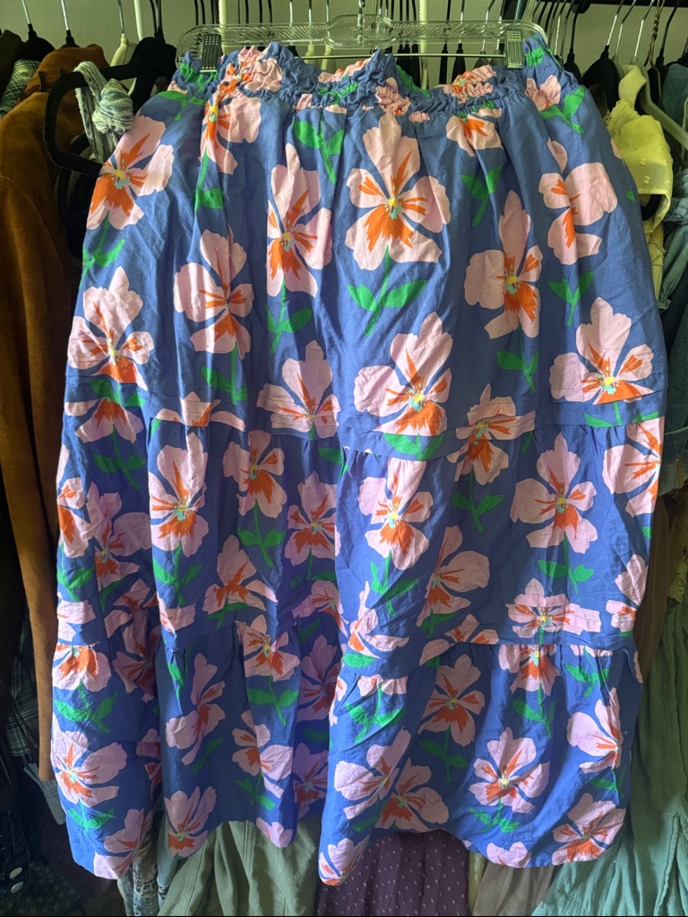 Free People Lavender Maxi Skirt with Pink & Orange Floral Print